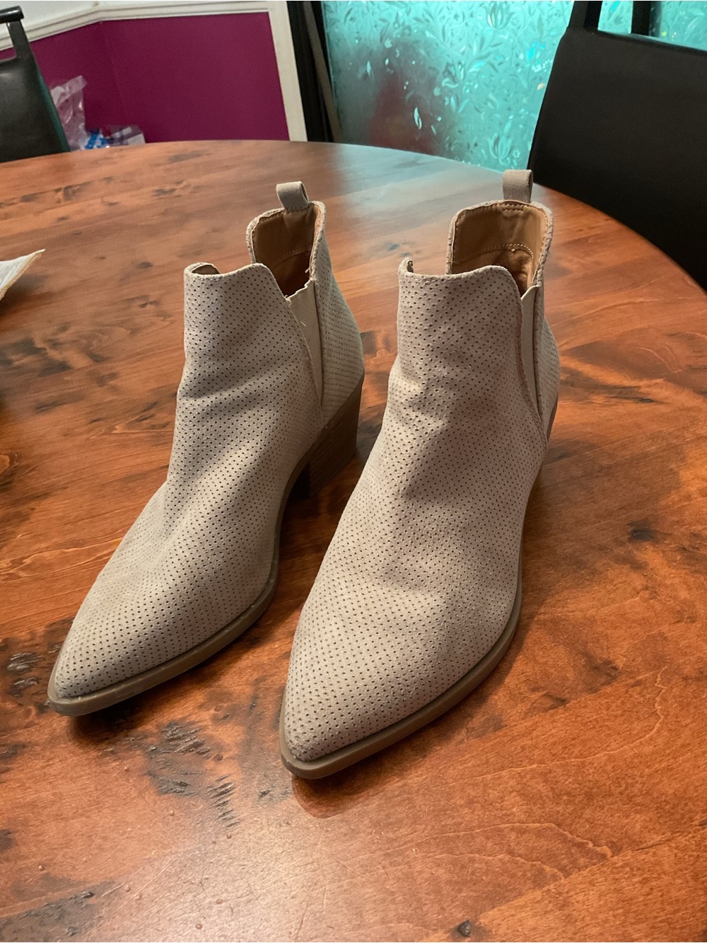 Universal Thread Taupe Perforated Ankle Booties
